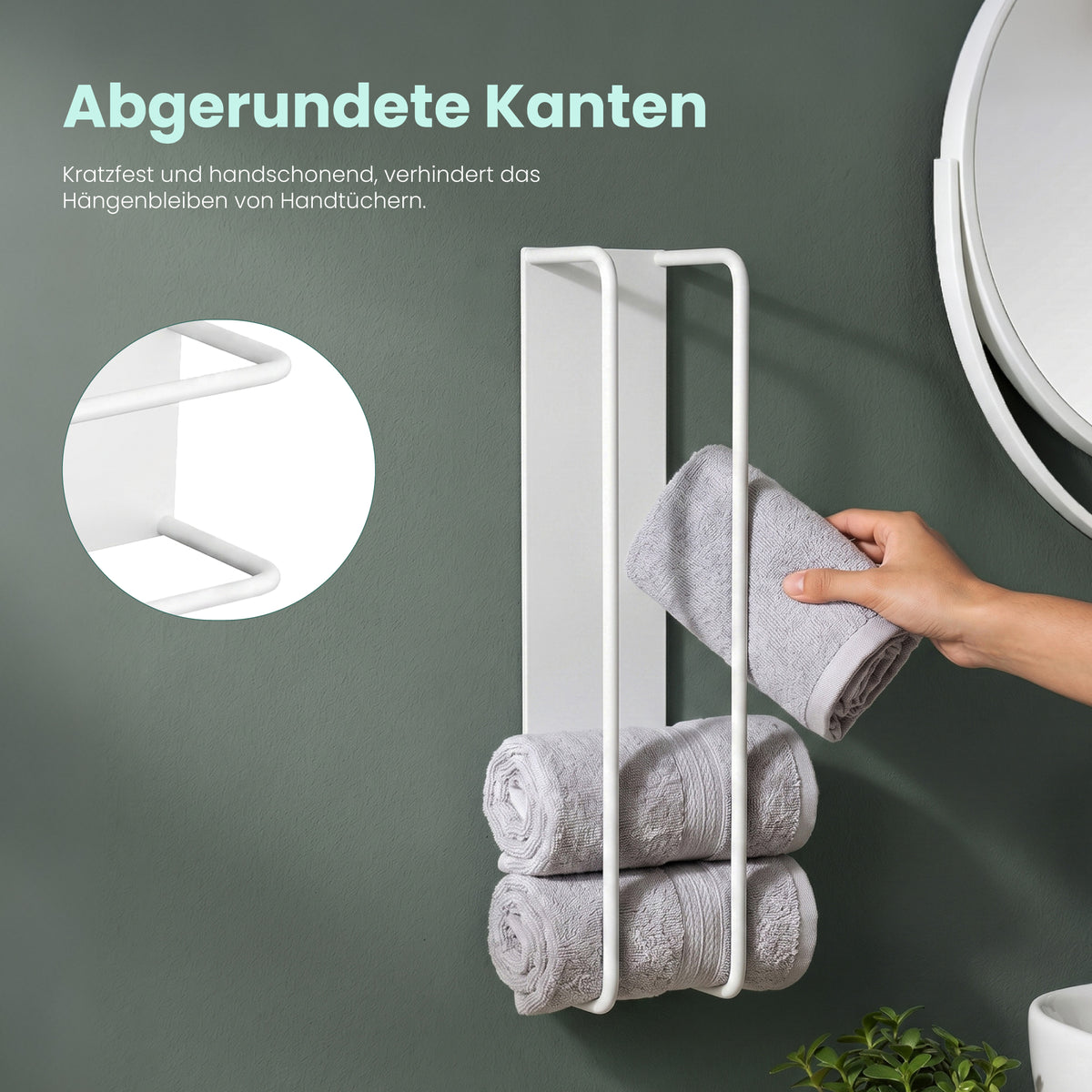 Glasvilla Porta Asciugamani da Parete Adesivo, Portasciugamani in Metallo Impermeabile, Installazione Orizzontale o Verticale, Porta Salviette per Bagno, Cucina, Tavrin-03