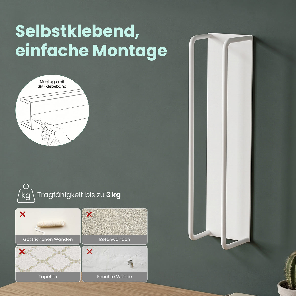 Glasvilla Porta Asciugamani da Parete Adesivo, Portasciugamani in Metallo Impermeabile, Installazione Orizzontale o Verticale, Porta Salviette per Bagno, Cucina, Tavrin-03