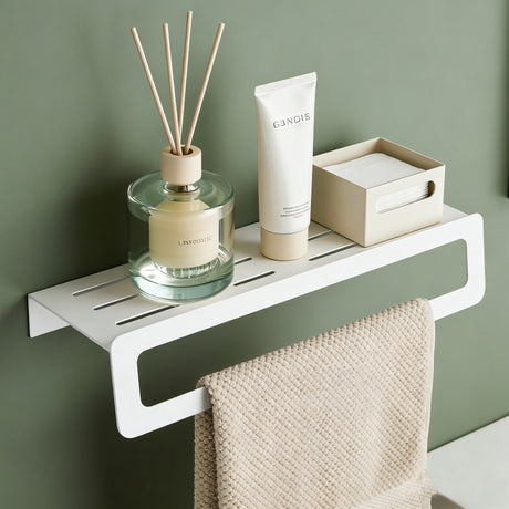 glasvilla Handtuchhalter mit Ablage , Handtuchstange Wandmontage zum Bohren oder Kleben, Handtuchaufhänger für Badezimmer und Küche  Tavrin-04