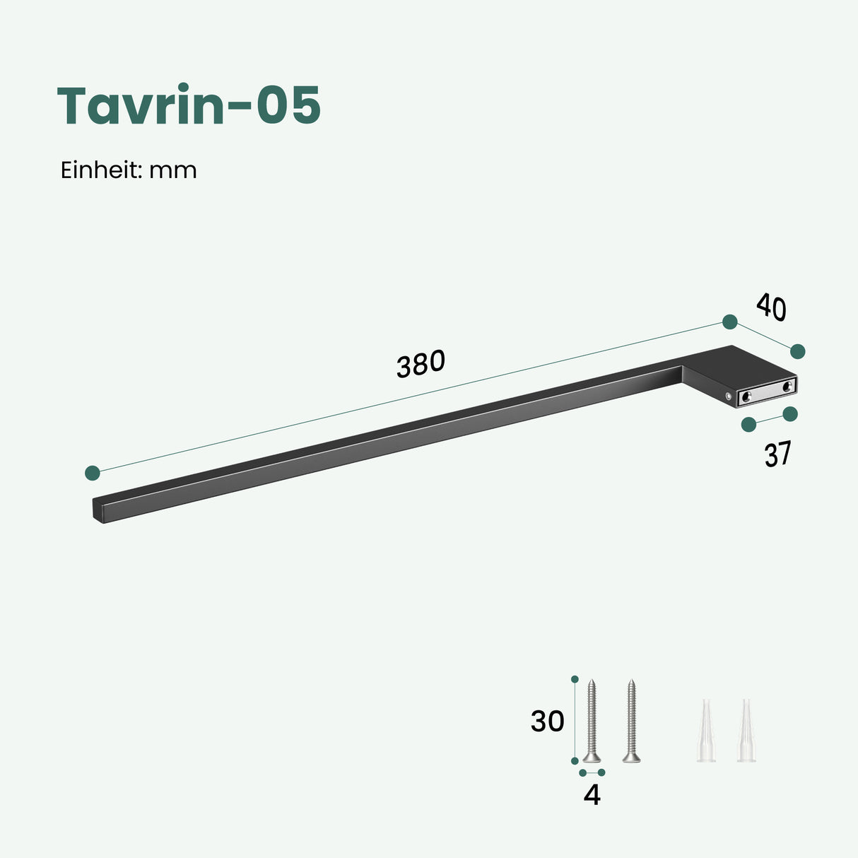 glasvilla Handtuchhalter aus Edelstahl, Handtuchstange  38cm | Hantuchhalterung Wandmontage für Bad & Küche, Badetuchhalter Einarmig Tavrin-05