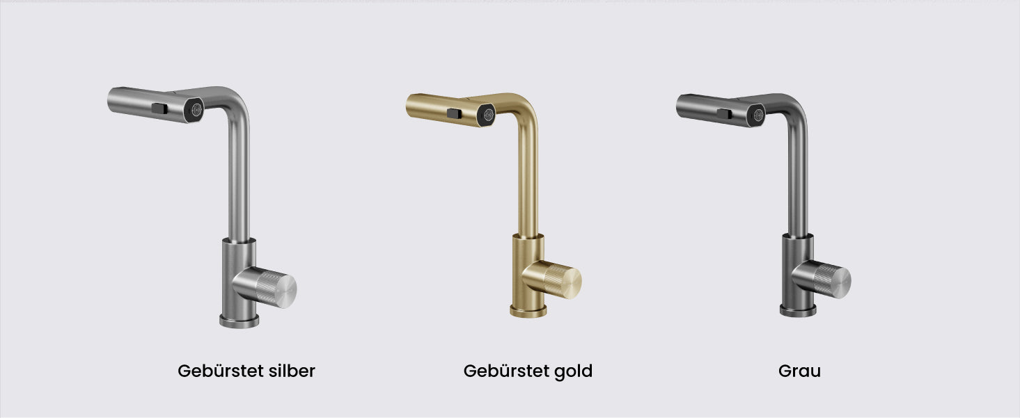 glasvilla Wasserhahn Küche Küchenarmatur mit Brause Ausziehbar, Küchenwasserhahn 360°Schwenkbar 3 Sprühfunktionen, Mischbatterie Spültischarmatur aus Edelstahl Turnix-02