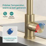 glasvilla Wasserhahn Küche Küchenarmatur mit Brause Ausziehbar, Küchenwasserhahn 360°Schwenkbar 3 Sprühfunktionen, Mischbatterie Spültischarmatur aus Edelstahl Turnix-02