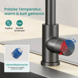 glasvilla Wasserhahn Küche Küchenarmatur mit Brause Ausziehbar, Küchenwasserhahn 360°Schwenkbar 3 Sprühfunktionen, Mischbatterie Spültischarmatur aus Edelstahl Turnix-02