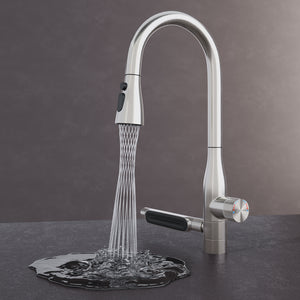 glasvilla Rubinetto per Cucina, 5 Modalità con Doccetta Estraibile, Rubinetto Lavello Cucina in Acciaio Inossidabile 304 con Cartuccia Ceramica, Tubi e Accesorri, Design Moderno Argento Turnix-03