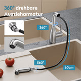 glasvilla Wasserhahn Küche Küchenarmatur mit Brause Ausziehbar, Küchenwasserhahn 360°Schwenkbar, Mischbatterie Spültischarmatur aus Edelstahl Turnix-04