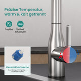 glasvilla Wasserhahn Küche Küchenarmatur mit Brause Ausziehbar, Küchenwasserhahn 360°Schwenkbar, Mischbatterie Spültischarmatur aus Edelstahl Turnix-04