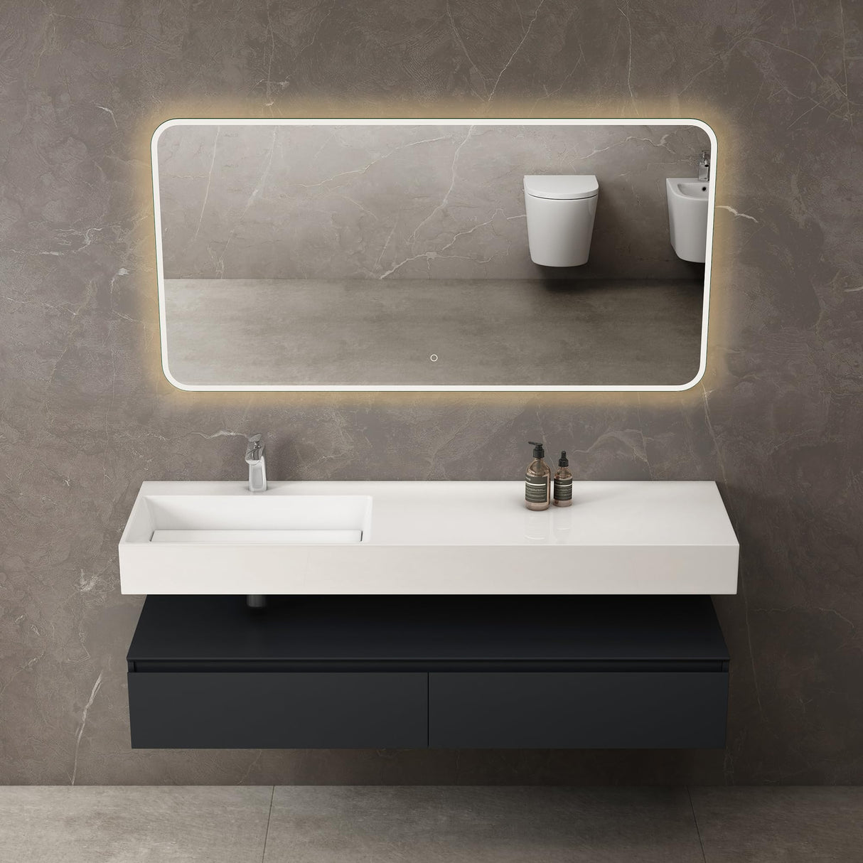 glasvilla Mobile Bagno Sospeso 150x48x25cm con Cassetti a Chiusura Soft-Close Mobile da Bagno con Lavabo da Marmo Fuso UP