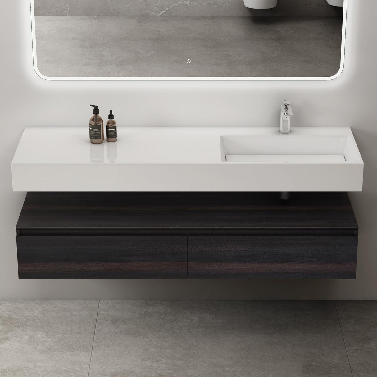 glasvilla Mobile Bagno Sospeso 150x48x25cm con Cassetti a Chiusura Soft-Close Mobile da Bagno con Lavabo da Marmo Fuso UP