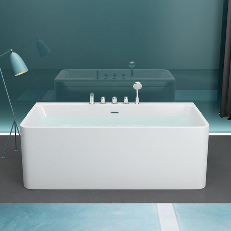 glasvilla Freistehende Badewanne Rechteck Sanitäracryl mit Armatur Standbadewanne Vicenza601