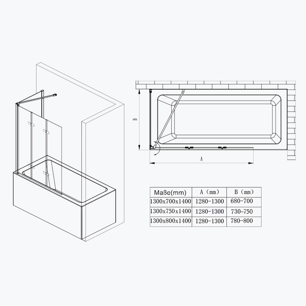 Parete doccia Glasvilla per vasca da bagno, parete per vasca da bagno, parete pieghevole per vasca da bagno, vetro di sicurezza da 6 mm con guarnizione NANO, supporto per vasca da bagno, divisorio per vasca da bagno Cortona116