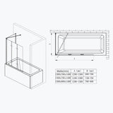 Parete doccia Glasvilla per vasca da bagno, parete per vasca da bagno, parete pieghevole per vasca da bagno, vetro di sicurezza da 6 mm con guarnizione NANO, supporto per vasca da bagno, divisorio per vasca da bagno Cortona116