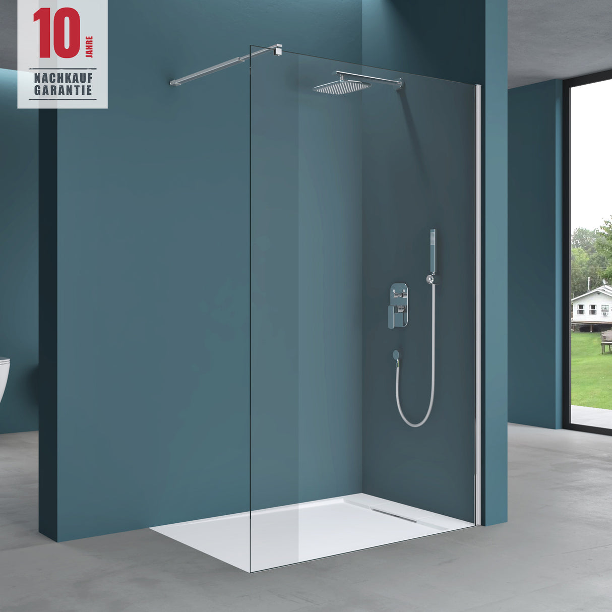 glasvilla Box Doccia Walk-In in Vetro di Sicurezza ESG con Rivestimento Nano Parete Doccia in Vetro 8mm Braccio di Sostegno BRAM1 & BRAM3 Bremen1K
