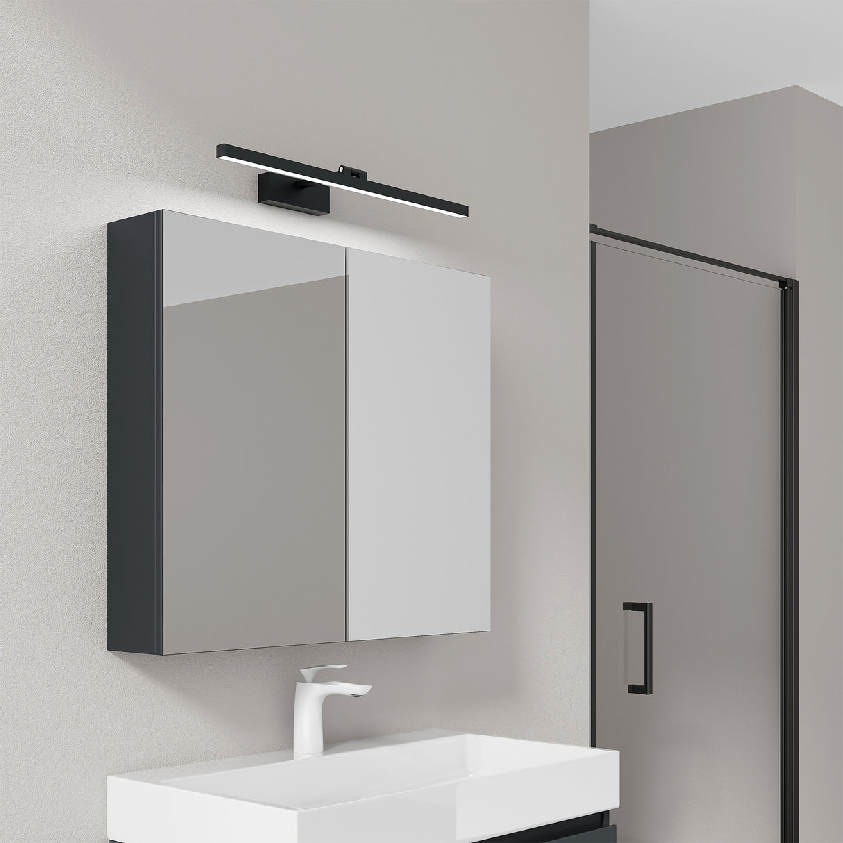 glasvilla Armadietto a Specchio con Lampada da Specchio LED per Bagno, Mobiletto da Parete per Bagno con Specchio e Luce a Specchio Spiegelschrank 02