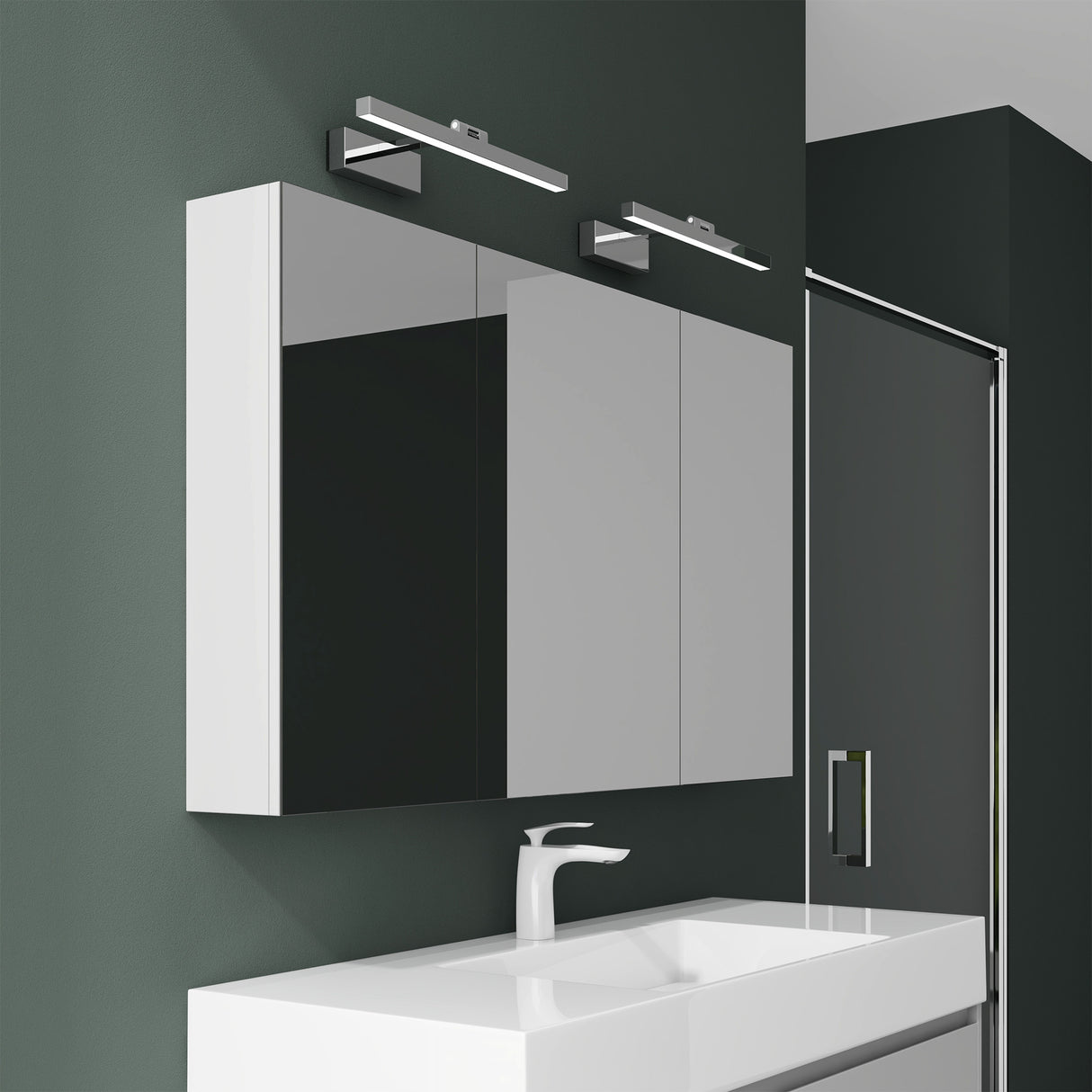 glasvilla Armadietto a Specchio con Lampada da Specchio LED per Bagno, Mobiletto da Parete per Bagno con Specchio e Luce a Specchio Spiegelschrank 02