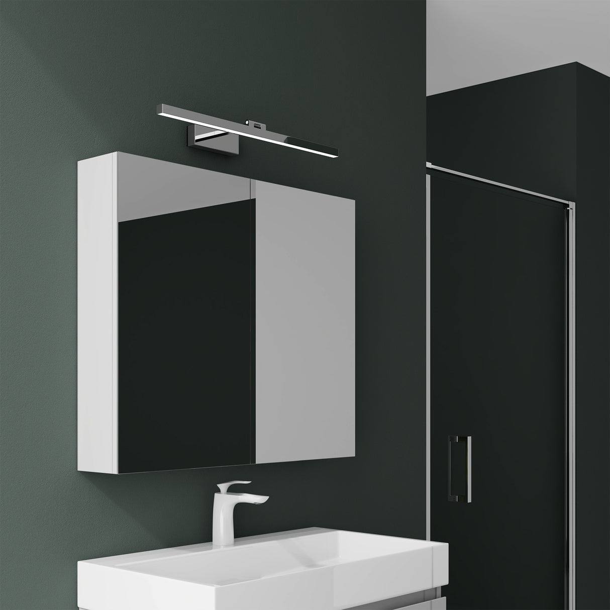 glasvilla Armadietto a Specchio con Lampada da Specchio LED per Bagno, Mobiletto da Parete per Bagno con Specchio e Luce a Specchio Spiegelschrank 02