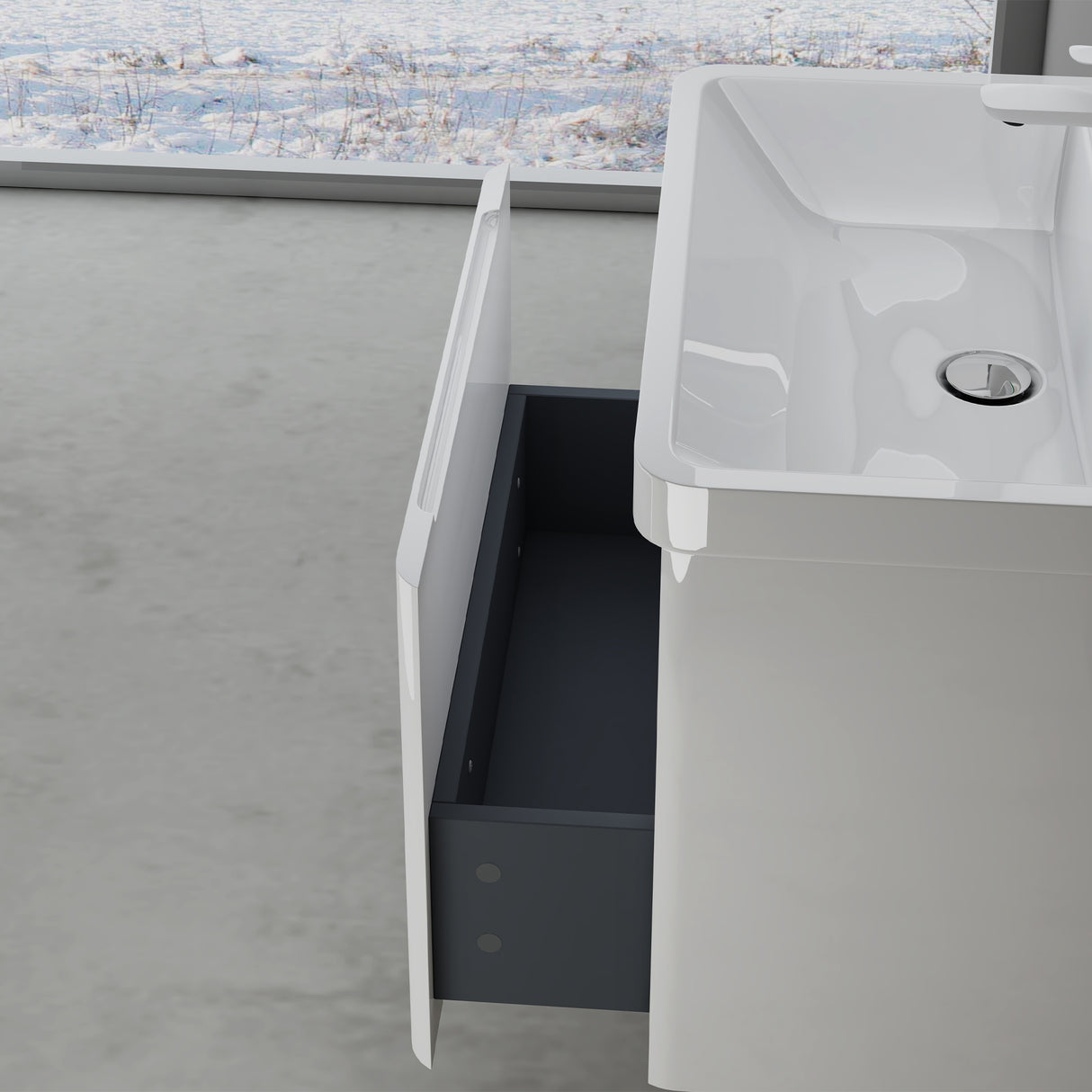 glasvilla Mobile Bagno Sospeso Mobile da Bagno con Cassetto a Chiusura Soft Close e Lavabo da Marmo fuso, Ancona