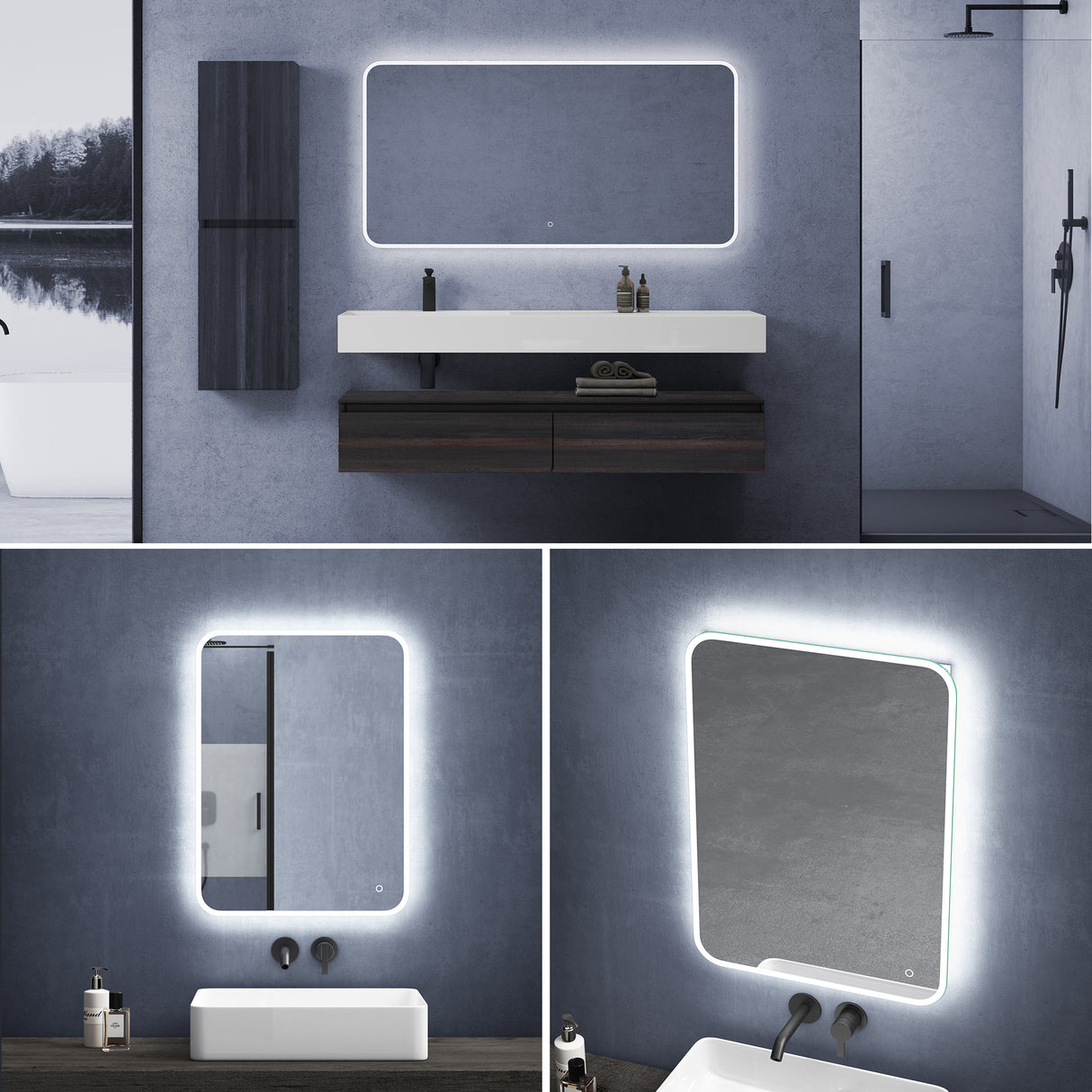glasvilla Specchio da Bagno Appeso Specchio a LED con Interruttore Touch Specchio da Parete per Il Trucco Anti-Appannamento