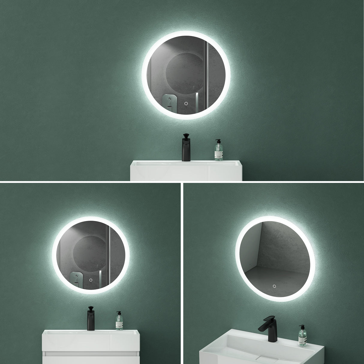 glasvilla Specchio da Bagno Appeso Specchio a LED Rotondo Specchio da Parete con Strato Anti-Appannamento e Interruttore a Sfioramento LED-Spiegel 05