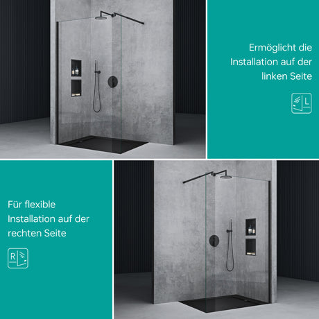 glasvilla Box Doccia Walk-In in Vetro 8mm Parete Doccia in Vetro di Sicurezza ESG con Rivestimento Nano Braccio di Sostegno BRAM1&BRAM3 Bremen1