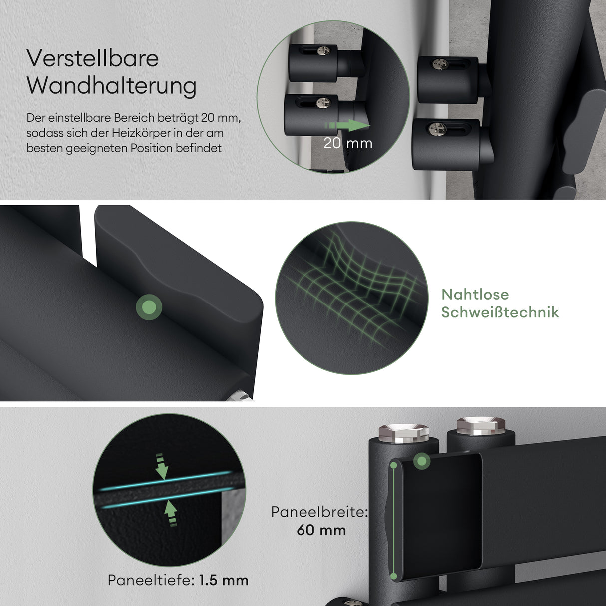 glasvilla Radiatore da Bagno con Elemento Riscaldante Radiatore Scaldasalviette Termoarredo da Bagno Scalda Portasciugamani da Parete e Pavimento FN