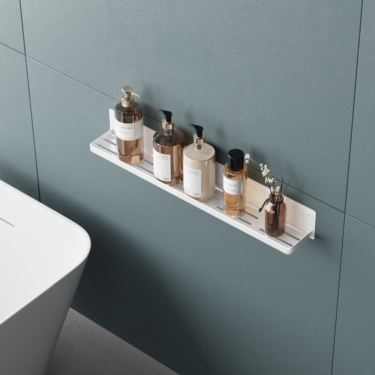 glasvilla Mensola da Parete Multifunzionale Senza Foratura, Mensola Magnetica per Doccia in Acciaio al Carbonio con Strato Antiruggine per Bagno e Cucina, 60cm, Reglo-01
