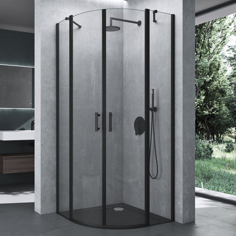 Cabine de douche quart de cercle Glasvilla avec 2 portes pivotantes, verre de sécurité trempé avec nano-revêtement Ravenna52K noir