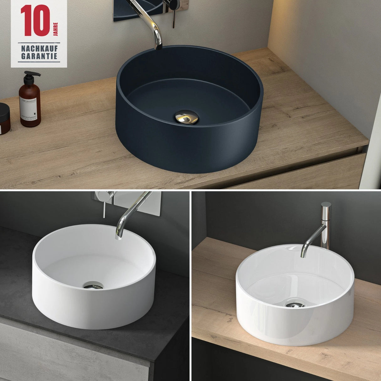 Vasque ronde Glasvilla 40x40x15cm Col804 à poser, sans trou de robinetterie ni trop-plein