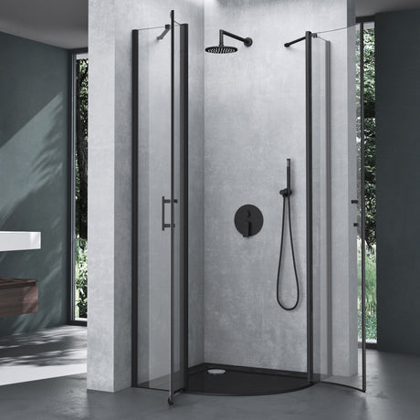 Cabine de douche quart de cercle Glasvilla avec 2 portes pivotantes, verre de sécurité trempé avec nano-revêtement Ravenna52K noir