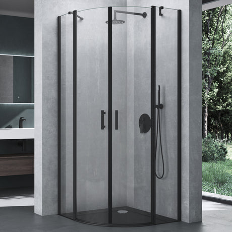 Box doccia Glasvilla a quarto di cerchio con 2 porte pivotanti, vetro di sicurezza ESG, rivestimento nano, Ravenna52K Nero