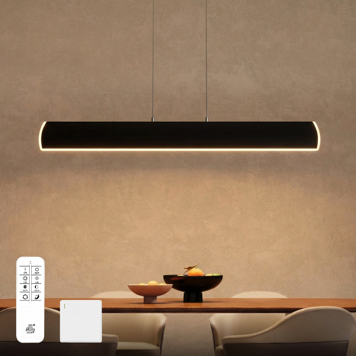 glasvilla Lampadario a Sospensione 20W, 100 CM Lampada da Soffitto a Sospensione Dimmerabile con Telecomando 3000K/4000K/6000K per Camera da Letto e Soggiorno