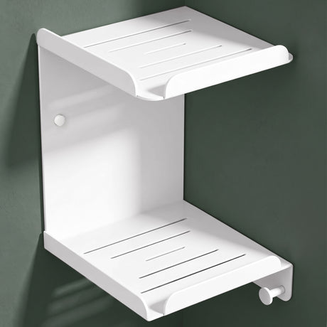 glasvilla Duschablage zum Bohren oder Kleben, Duschregal mit 3 Haken, Badezimmerablage zur Wandmontage, Badezimmer Organizer Reglo-14