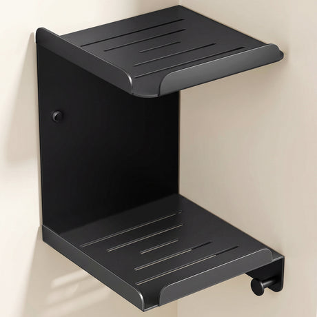 glasvilla Duschablage zum Bohren oder Kleben, Duschregal mit 3 Haken, Badezimmerablage zur Wandmontage, Badezimmer Organizer Reglo-14