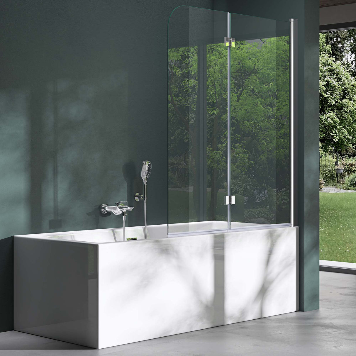 Parete doccia Glasvilla per vasca da bagno, parete vasca pieghevole 180° in vetro di sicurezza con divisorio vasca NANO 120x140cm, supporto vasca Cortona1408