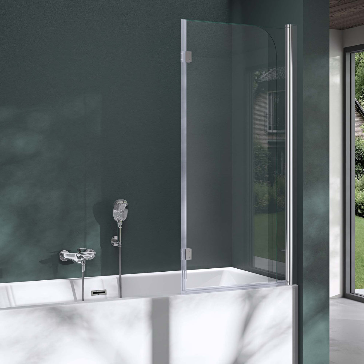 Parete doccia Glasvilla per vasca da bagno, parete vasca pieghevole 180° in vetro di sicurezza con divisorio vasca NANO 120x140cm, supporto vasca Cortona1408