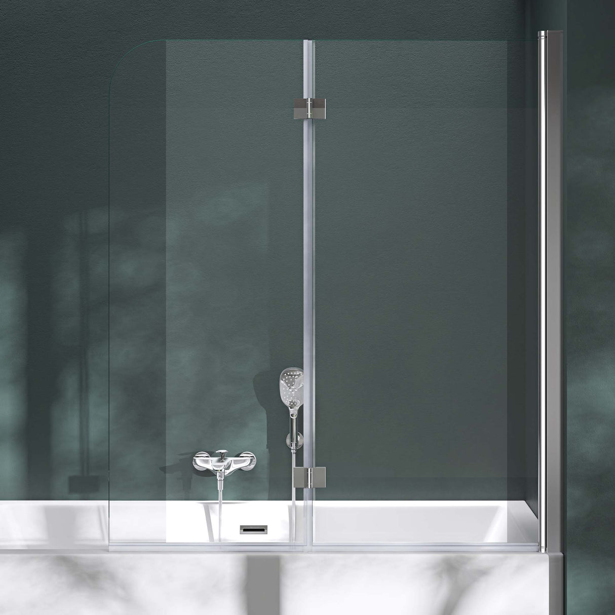 Parete doccia Glasvilla per vasca da bagno, parete vasca pieghevole 180° in vetro di sicurezza con divisorio vasca NANO 120x140cm, supporto vasca Cortona1408