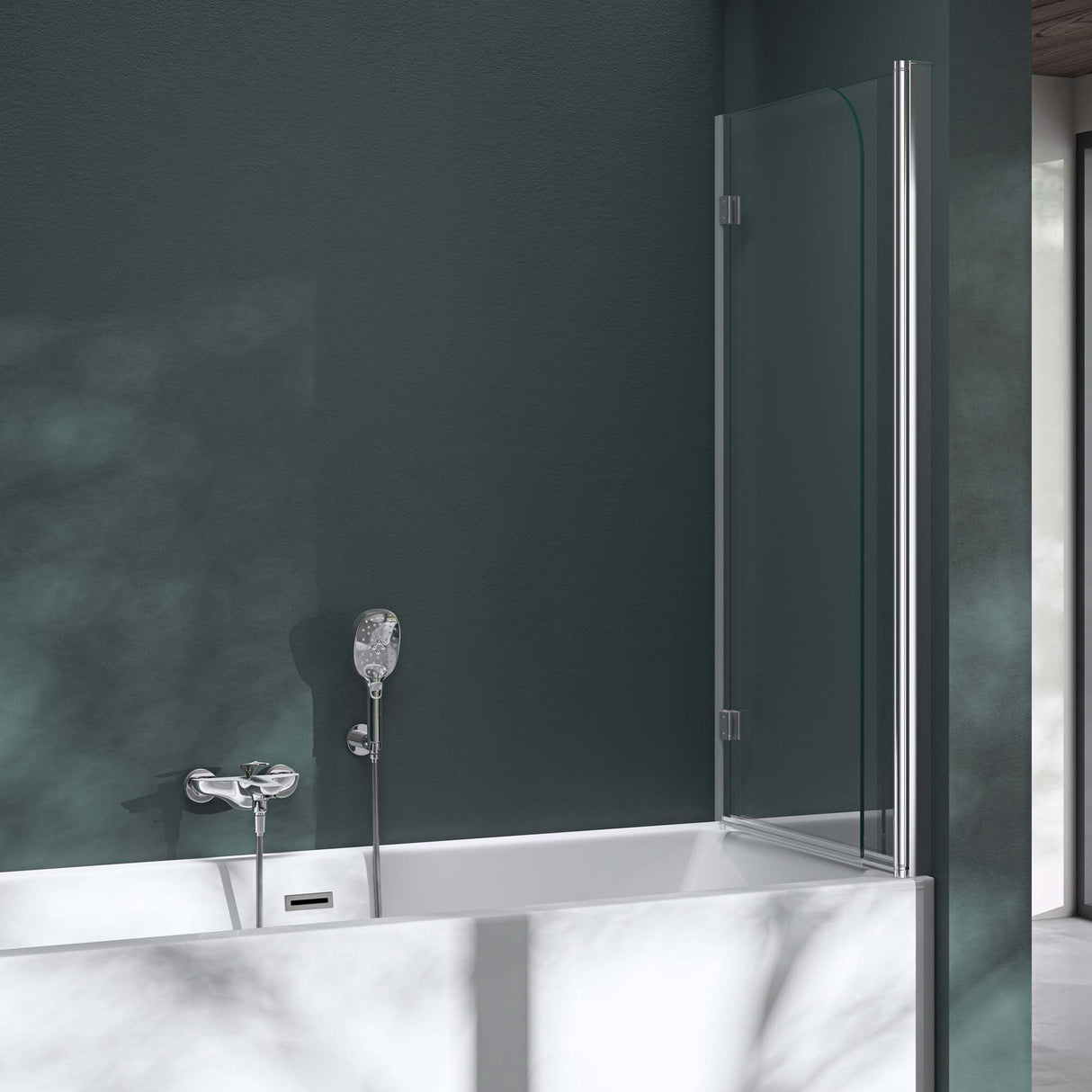 Parete doccia Glasvilla per vasca da bagno, parete vasca pieghevole 180° in vetro di sicurezza con divisorio vasca NANO 120x140cm, supporto vasca Cortona1408