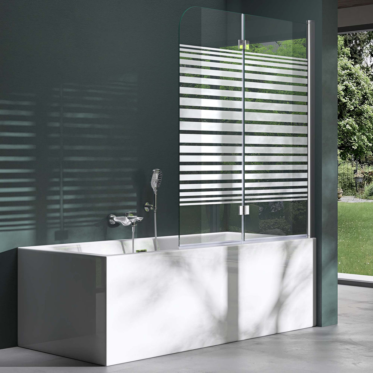 Parete doccia Glasvilla per vasca da bagno, parete vasca pieghevole 180° in vetro di sicurezza con divisorio vasca NANO 120x140cm, supporto vasca Cortona1408
