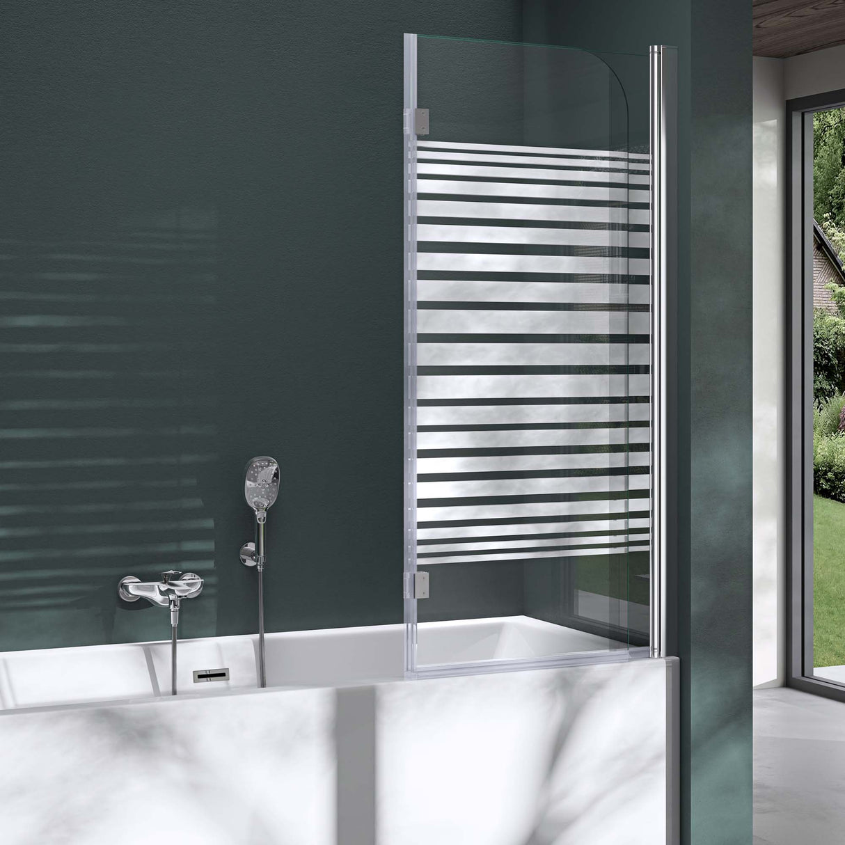Parete doccia Glasvilla per vasca da bagno, parete vasca pieghevole 180° in vetro di sicurezza con divisorio vasca NANO 120x140cm, supporto vasca Cortona1408