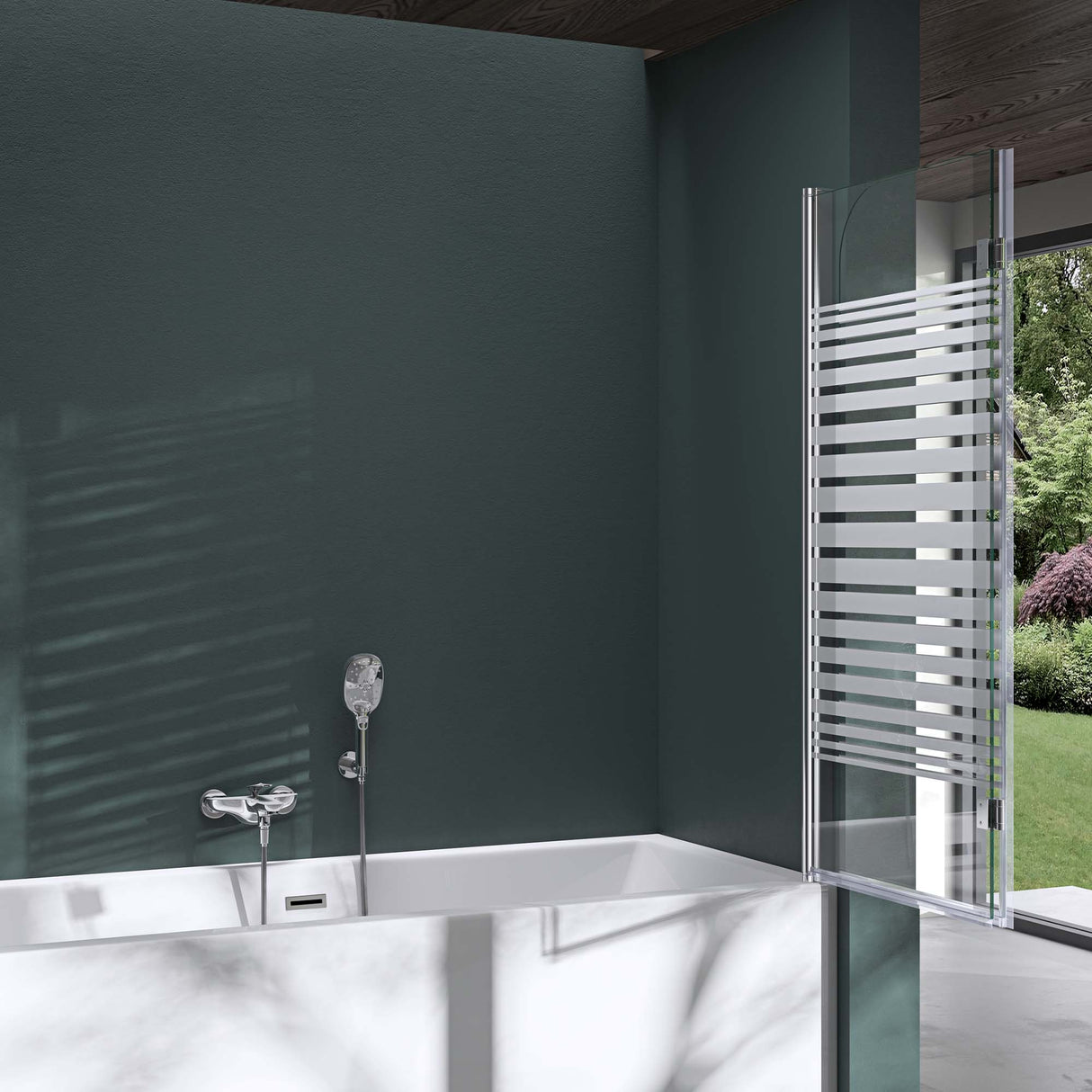 Parete doccia Glasvilla per vasca da bagno, parete vasca pieghevole 180° in vetro di sicurezza con divisorio vasca NANO 120x140cm, supporto vasca Cortona1408
