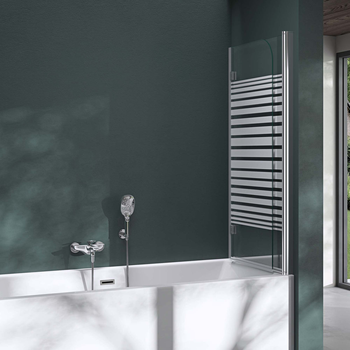 Parete doccia Glasvilla per vasca da bagno, parete vasca pieghevole 180° in vetro di sicurezza con divisorio vasca NANO 120x140cm, supporto vasca Cortona1408