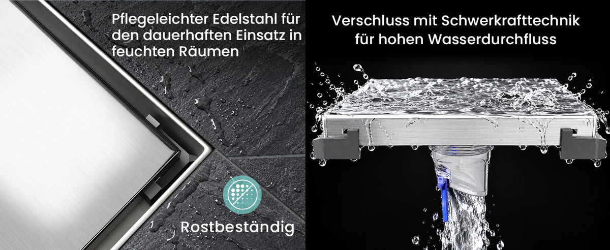 glasvilla Bodenablauf Duschablauf Edelstahl, Duschrinne quadratisch 15x15cm Duschabfluss befliesbar mit Geruchsverschluss, Haarsieb, 360°-Drehadapter, Chrom gebürstet, für Bad Dusche Balkon, KYE113-150