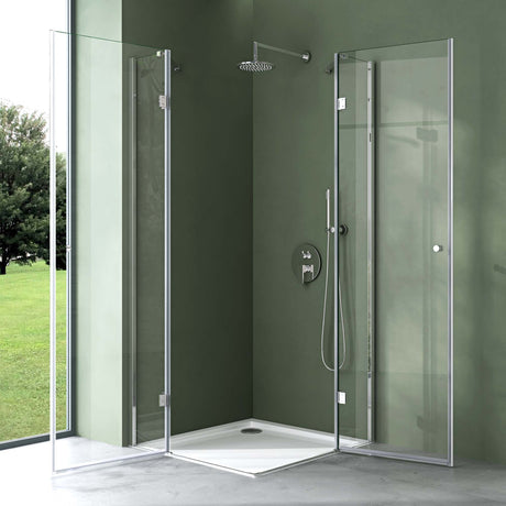 galsvilla Box Doccia Angolare in Vetro Trasparente 6 mm Box Cabina Doccia con Vetro di Sicurezza ESG e 2 Porte a Battente R01k