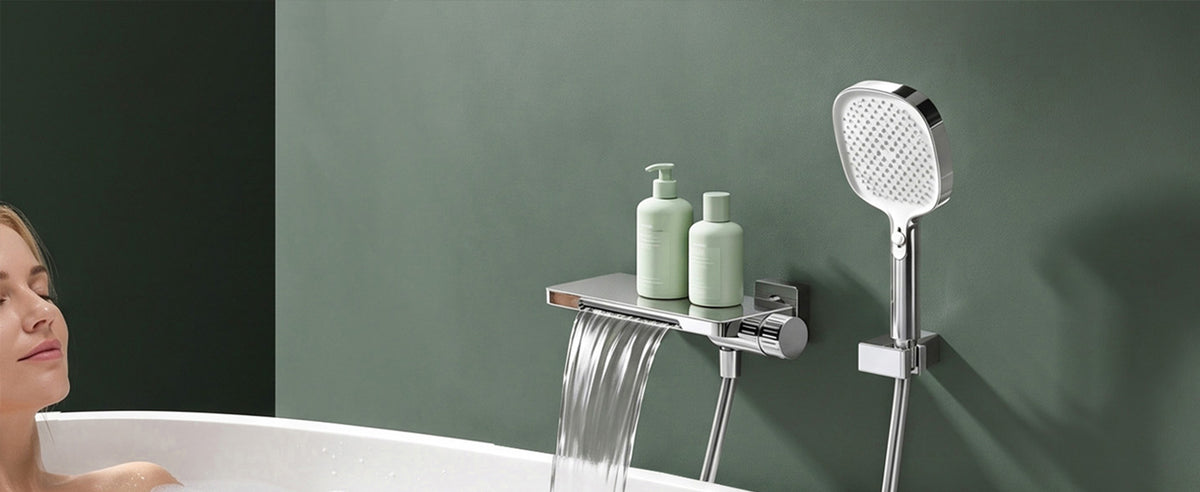 glasvilla Rubinetto per Vasca da Bagno con Doccetta a Cascata, Doccino per Doccia in Ottone con Tubo Flessibile e Asta Facile da Installare