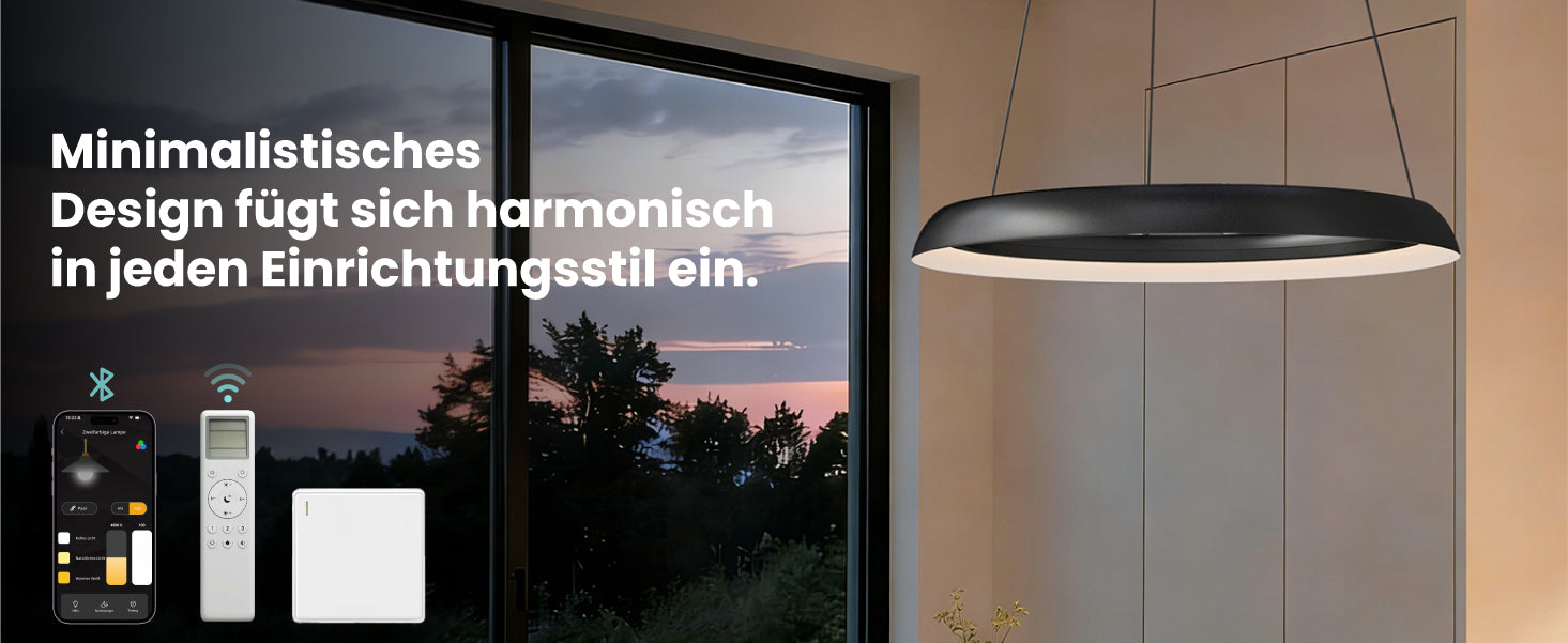 glasvilla Lampadario Sospensione, Lampada 3000-6000K con Filo 110 CM, Altezza Regolabile, Lampada da Soffitto a Sospensione per Camera da Letto, Cucina e Soggiorno, Luvina04