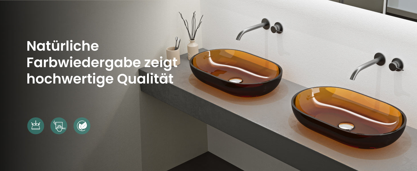 glasvilla Lavabo da Appoggio in Resina 54x34x10.5cm, Lavabo da Bagno Ovale senza Foro Rubinetto e Troppopieno, Coloria03