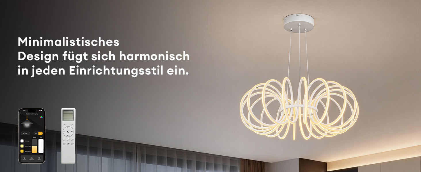 glasvilla Lampadario a Sospensione 120W, Lampada in Alluminio con Filo 100 CM, Altezza Regolabile, Lampada da Soffitto a Sospensione per Camera da Letto e Soggiorno, 61cm, Bianco Sabbia, Nuvora05