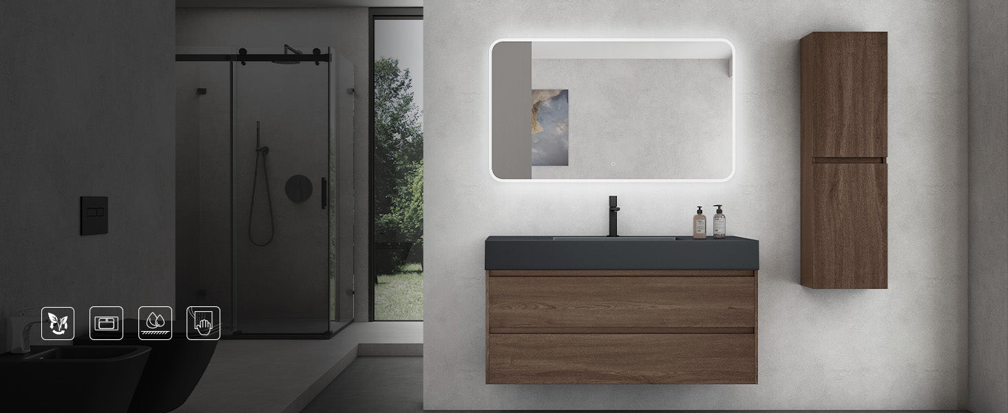 glasvilla Mobile Bagno Sospeso 120cm Mobiletto da Bagno con Lavabo da Marmo Fuso, Deep