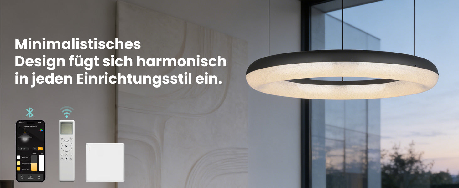glasvilla Lampadario Sospensione, Lampada 3000-6000K con Filo 170 CM, Altezza Regolabile, Lampada da Soffitto a Sospensione per Camera da Letto, Cucina e Soggiorno, Luvina03