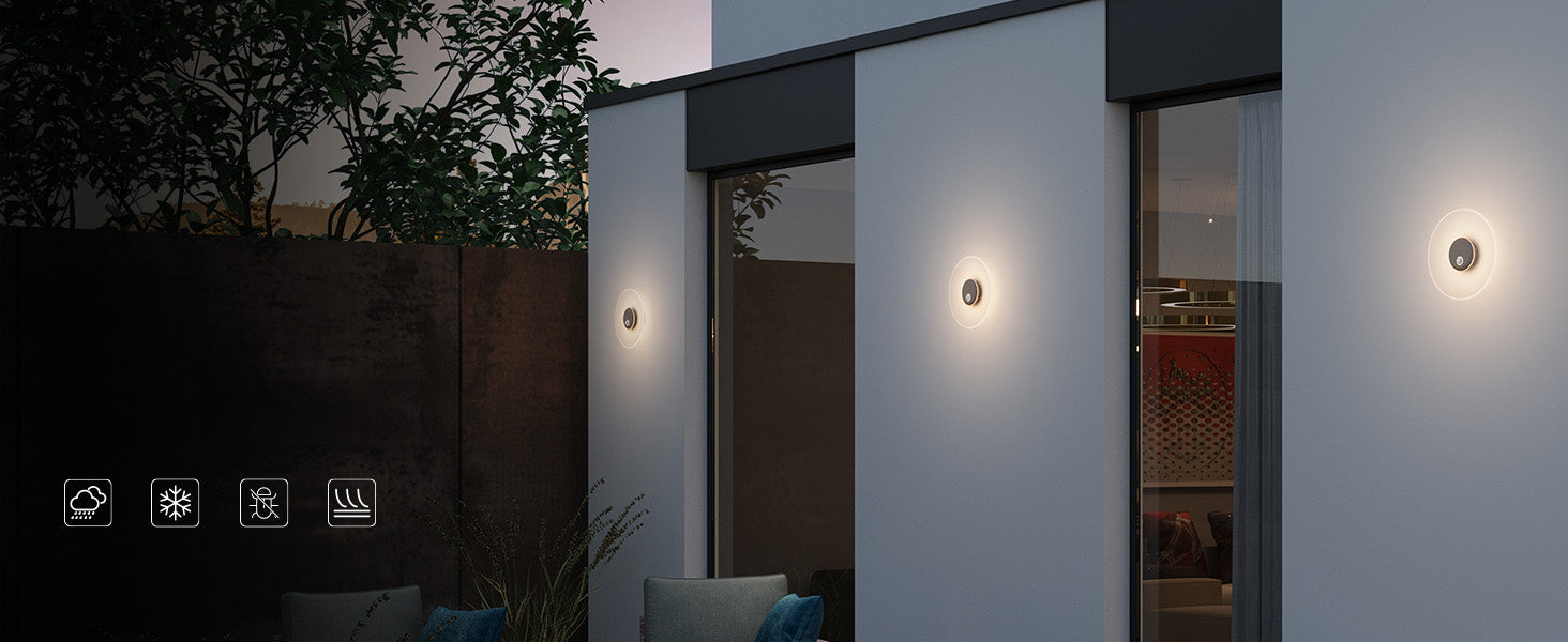 glasvilla Lampione da Giardino 3000K, Luminoso da Giardino IP65 Lampada da Parete per Esterno φ30x6.5cm per Giardini, Parchi, Aree Residenziali e Ingressi LunaLights