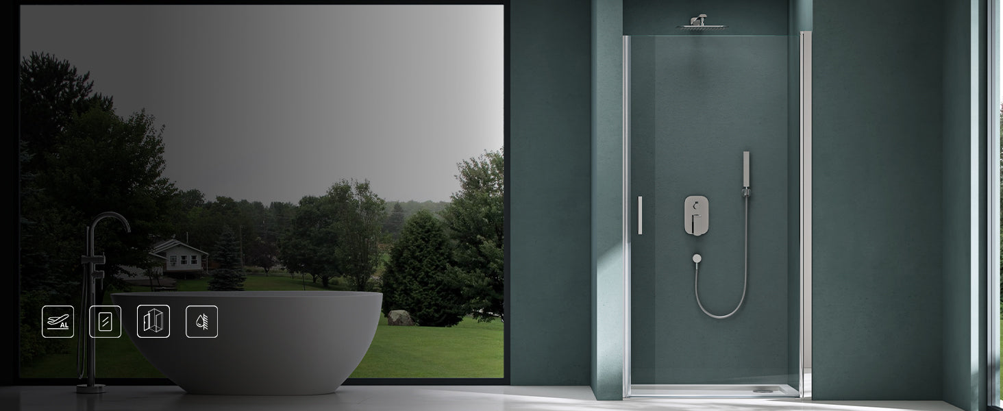 glasvilla Duschtür Nischentür Dusche Duschabtrennung Duschkabine Schwingtür 180° ESG-Sicherheitsglas mit Hebe- und Senkmechanismus Klarglas und Satiniert Streifen Teramo24K+MS D Neu